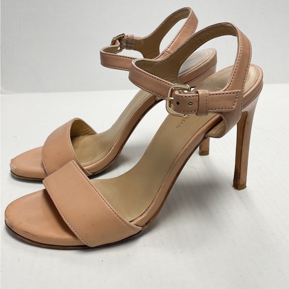 Stuart Weitzman tan leather stiletto sandals